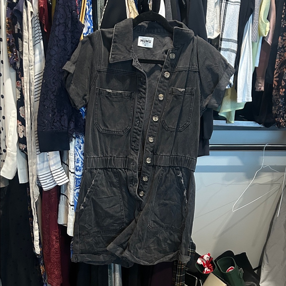 Mumu Washed Black Short Sleeve Romper